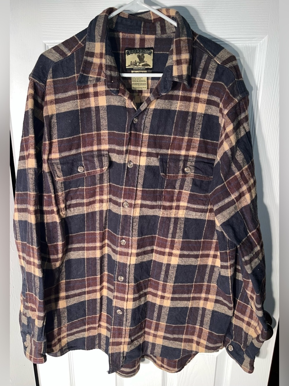 Vintage Men’s XL Tall Field & Stream Flannel Heavy Thick Shirt Plaid Long Sleeve